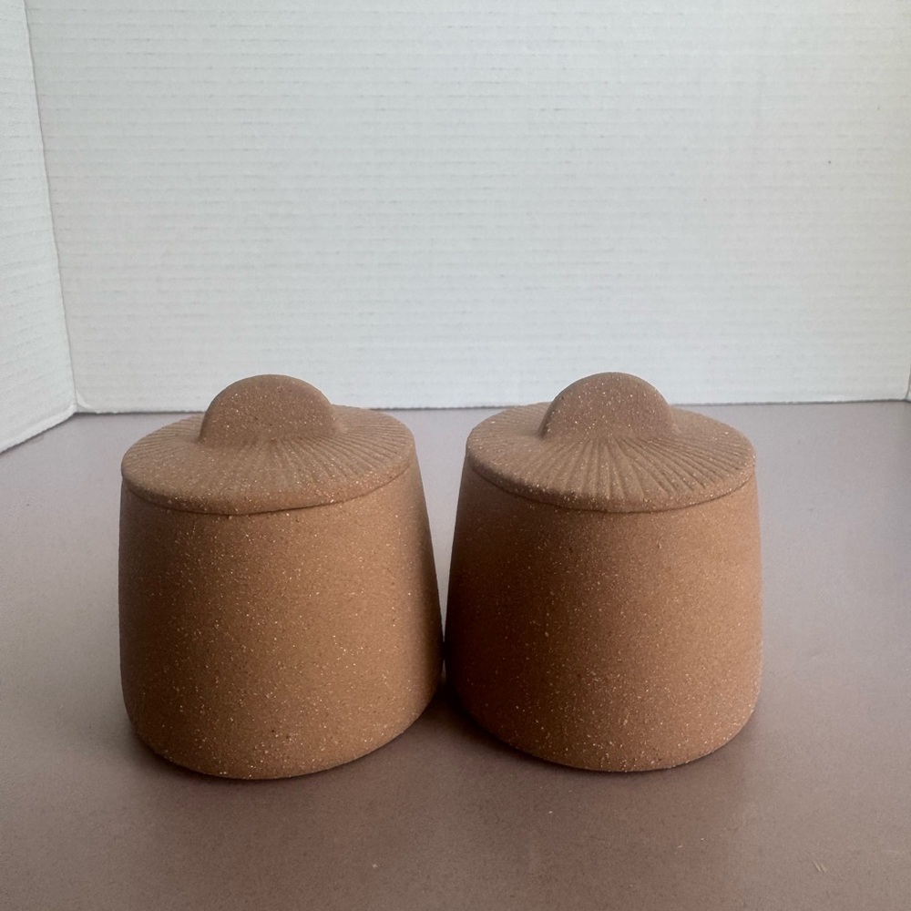 Citrine Sandstone Brown Ceramic Salt and Pepper Pinch Bowls